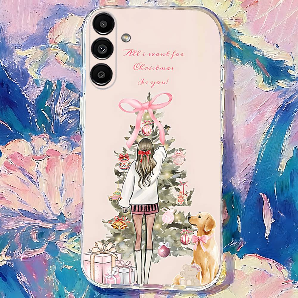 Christmas Tree Girl GiftS Clear Case Suitable for Samsung S30,S25,S24,S23,S21,S22,S20,S10,5G,FE,lite,PIus,Ultra Transparent