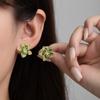 Zielone Kryształowe Kolczyki Kwiatki Damskie Niszowe Poczucie Designu Wysokiej Klasy Unikalne Kolczyki Kolczyki na Koniec Roku