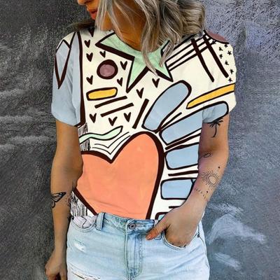 T-shirt élégant à col rond pour femme, motif graffiti artistique, mode, loisirs d'été, populaire, manches courtes