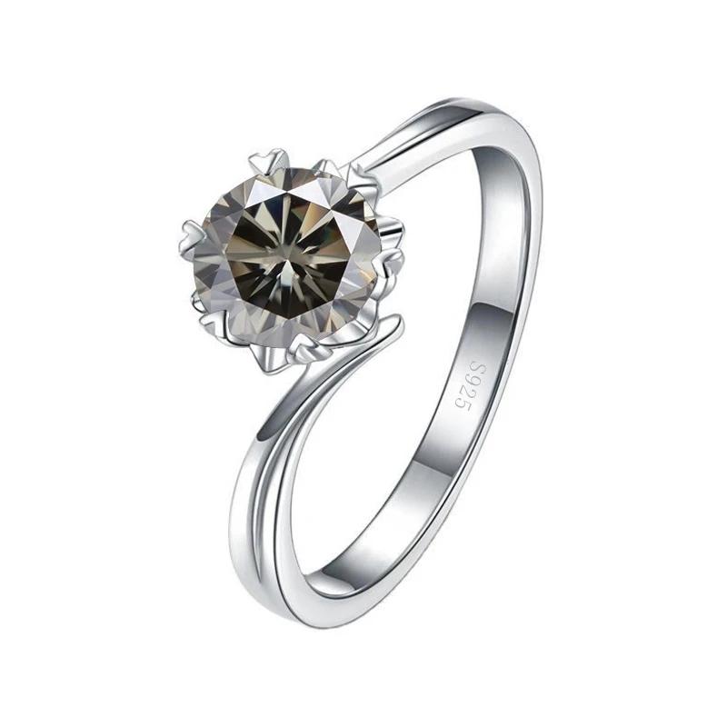 Bague Ringen S925 Set With D Color Moissanite Classic Six Claws One Carat Snowflake Women's 18-karat Gold Plated Ring