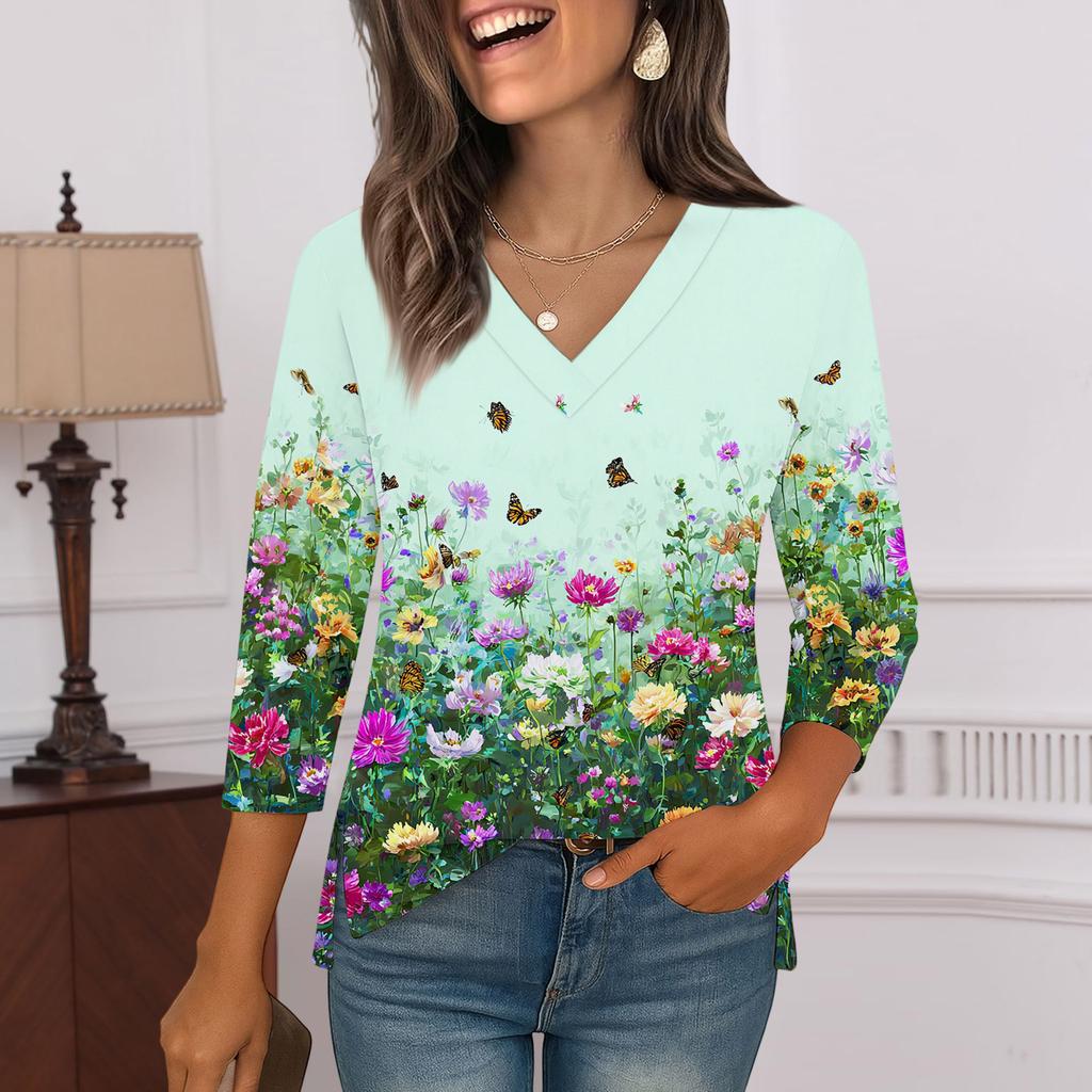 3/4-Ärmel-Shirts für Damen Print Grafik-T-Shirts Blusen Lässig Übergröße Basic Oberteile Pullover