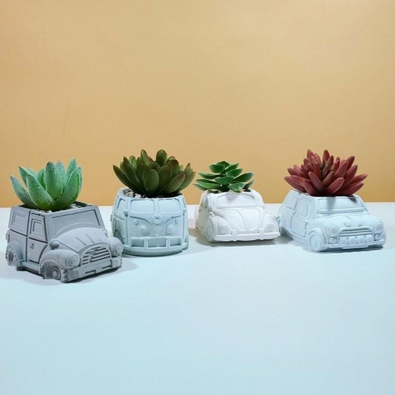 Versatile Silicone Mold Car Bus Shaped Planter Mould Creative Candle Holder Molds Home Decorations Gift for Flower Lover