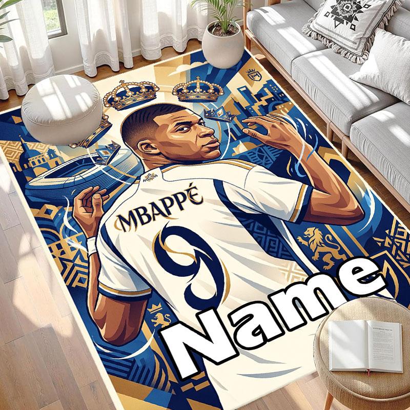 Custom Name Personalized Kylian Mbappe Print Carpet, Versatile Home Decor Rug, for Playroom, Apartment, Balcony, Entryway, Hallway Gift