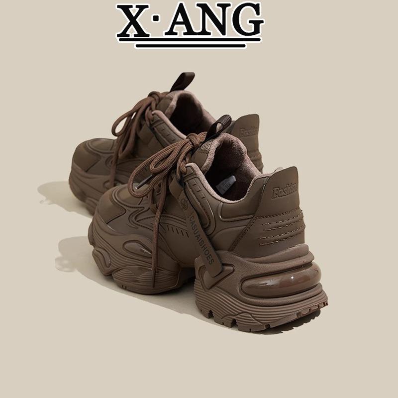 Dad shoes leather inner height increase women's shoes spring new versatile thick sole lightweight casual sports shoes women