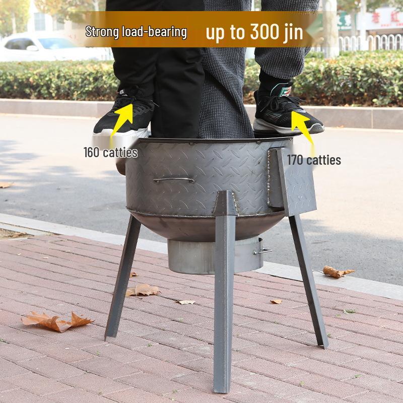 Portable Outdoor Firewood Stove with Large Iron Pot
