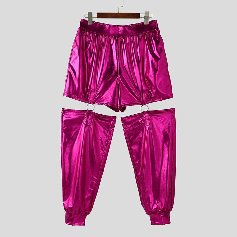 INCERUN Men Elastic Waist Adjustable Cutout Glitter Long Pants Cargo Trousers