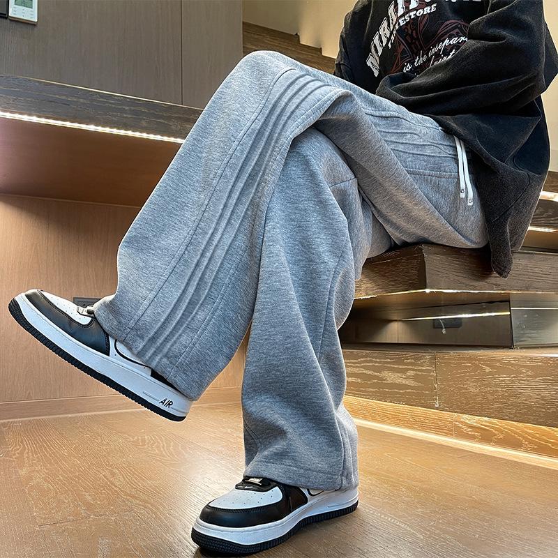 2024 Boys' Knitted Plus Velvet Wide-Leg Trousers - Trendy Straight-Leg Pants for Kids