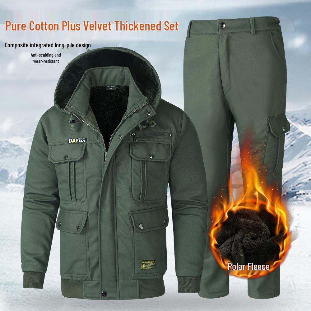 Men s Camouflage Plus Velvet Thick Workwear Set for Cold Protection, Autumn Winter Electric Welding, Labor, and Auto Repair. M 165