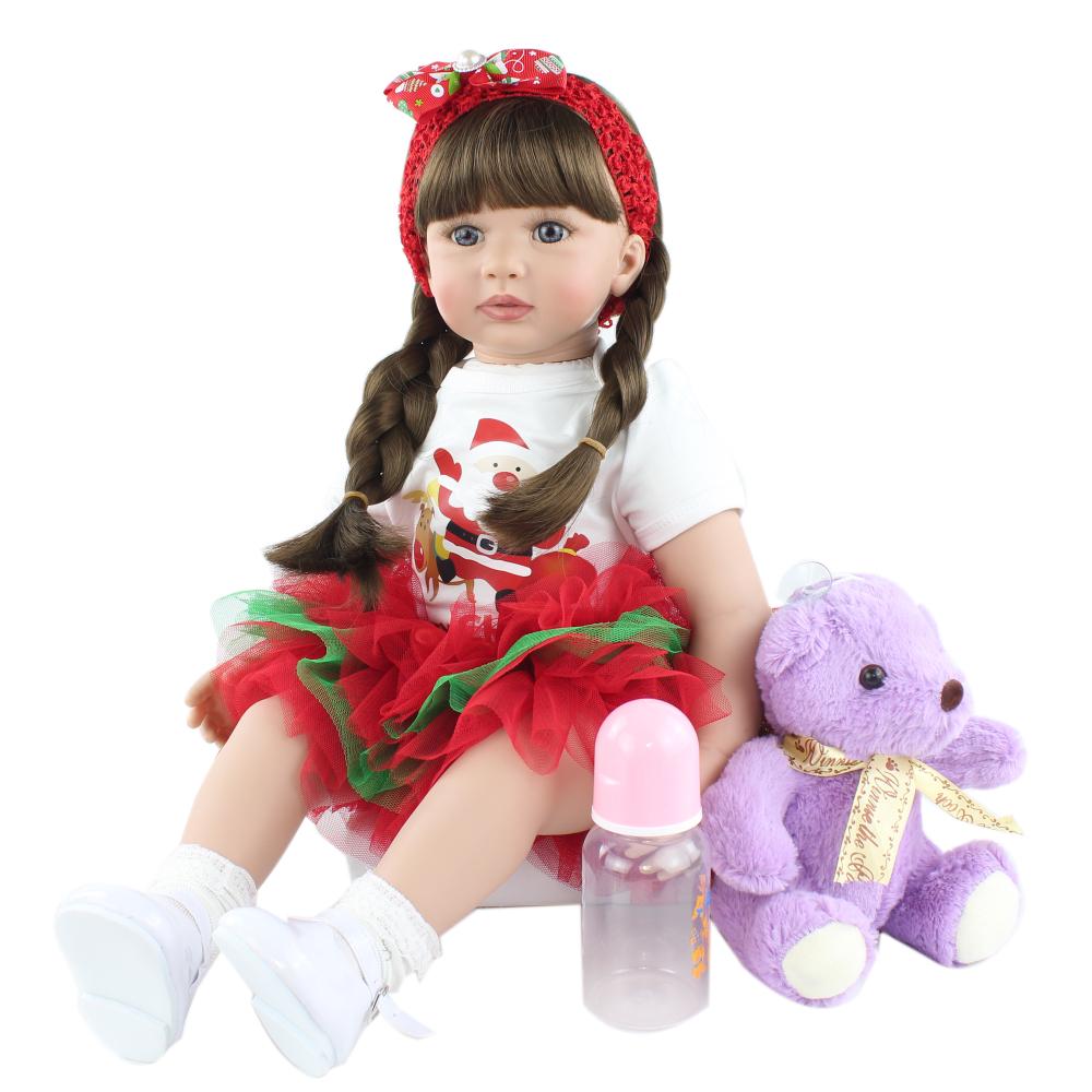 BZDOLL 60cm Soft Vinyl Reborn Toddler Baby Doll Toys for Girl 24 Inch Black Long Hair Princess Bebe Kids Birthday Gift Play House