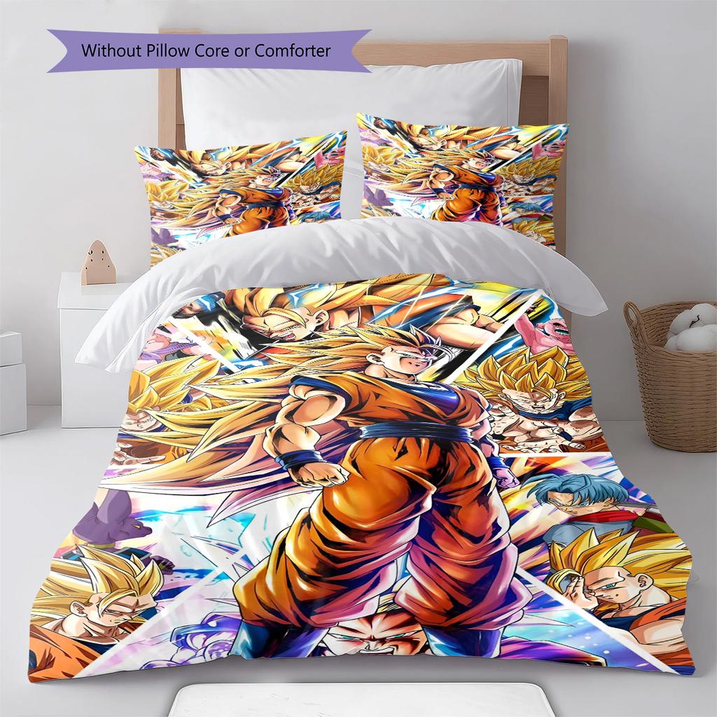 Dragon Ball Flying Super Saiyan Pose Bedding Set Anime Duvet Cover Polyester Soft Comforter Bedroom Set -QJY