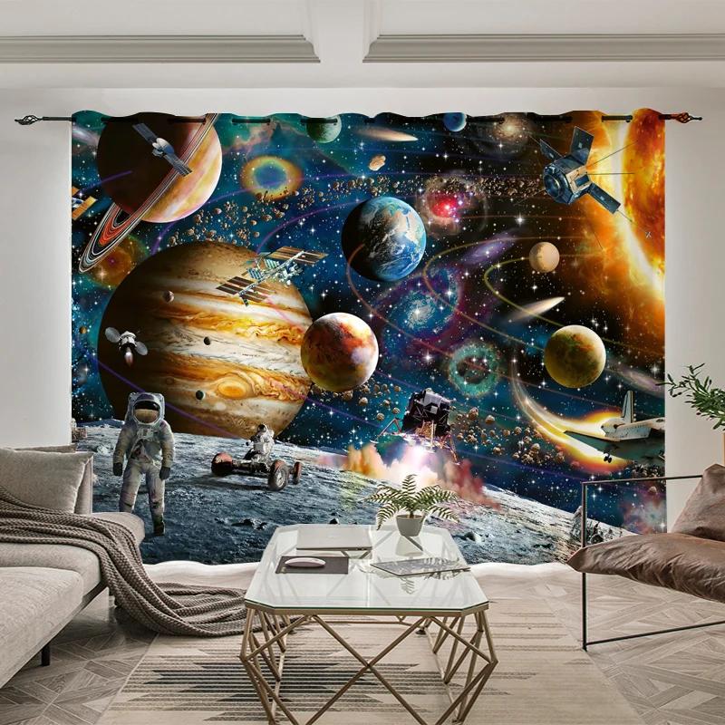 Tende Oscuranti con Fantasia Astronauta Spazio Esterno Balena Pianeta Sci-Fi Tende Oscuranti per Interni Tenda per Camera da Letto Bambini 2 Pezzi