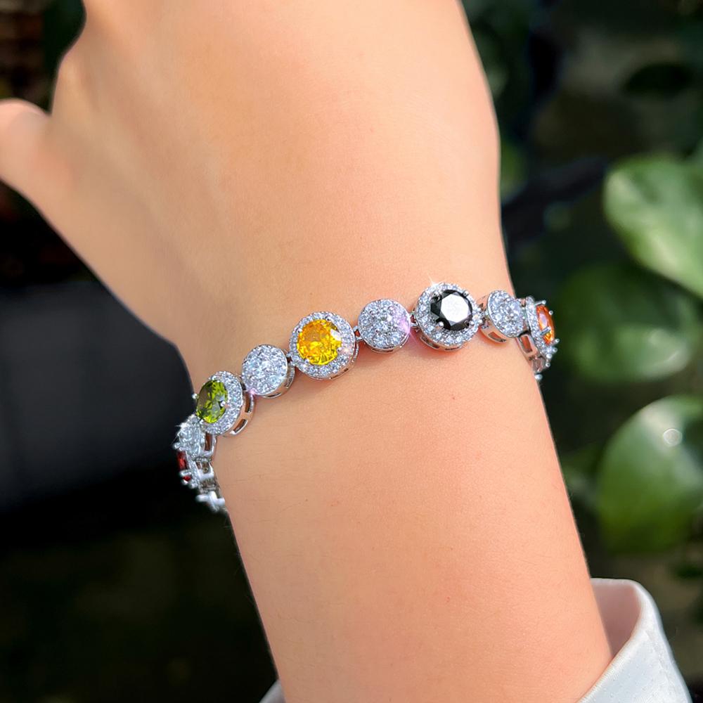 Zircons Beautiful Colorful Cubic Zircon Paved Round Tennis Bracelet for Women Boho Party Engagement Jewelry Accessories S0273