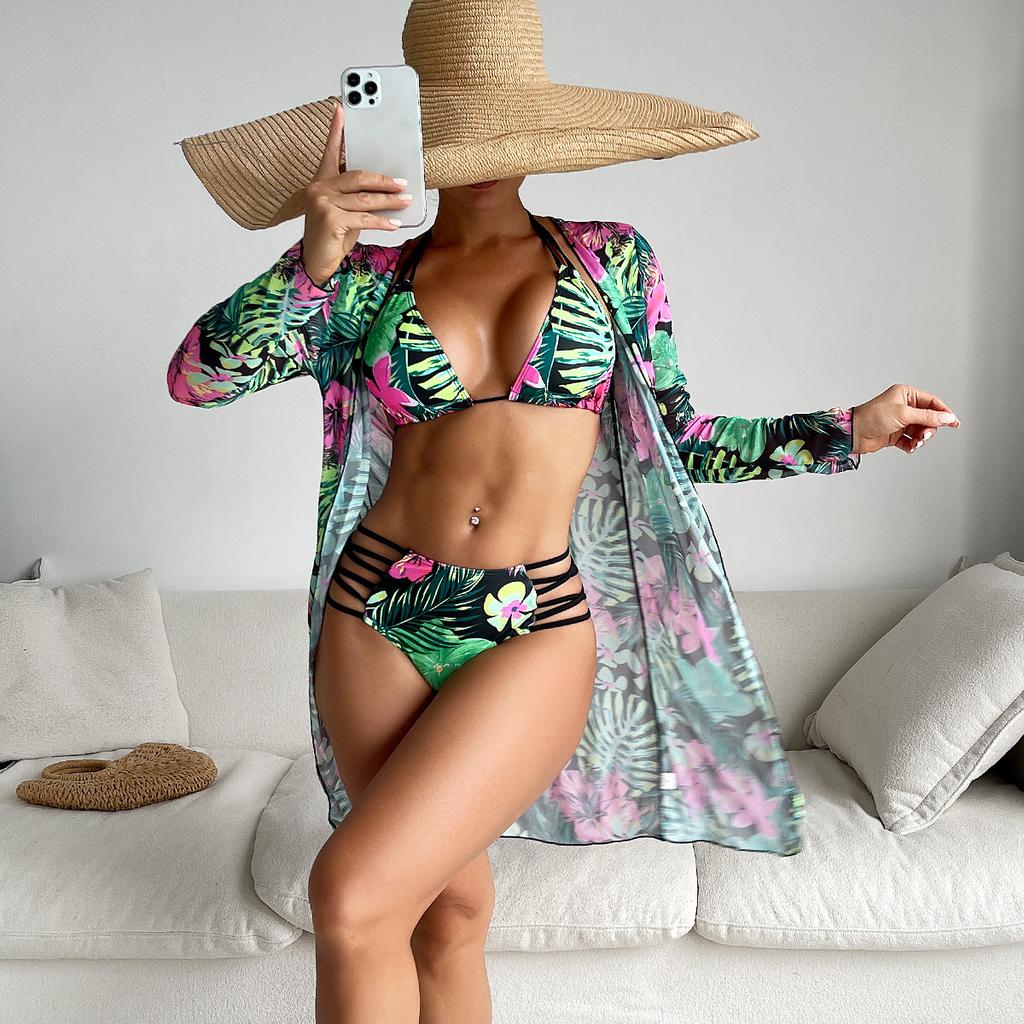 1011 new European and American multi-color printing fashionable and sexy bikini BIkini three-piece women's swimsuit