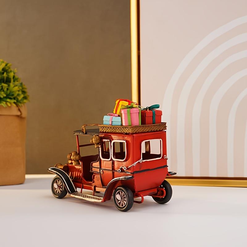 Vintage Metal Christmas Carriage Model with Red/Black Horse Drawn Design, Open Top Basket,Gift Boxes,Indoor Holiday Decor for Home, Cafe, Restaurant