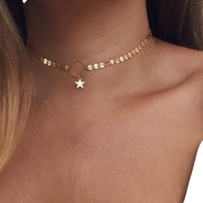 Fashion Cold Wind Women's Temperament Neck Jewelry, Simple Handmade Chain Sequined Five-pointed Star Necklace