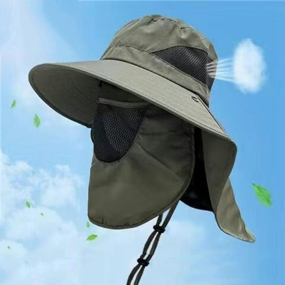 

Wide Brim Bucket Hat Caps Mask Set Sun Hat Multi-function Fisherman Hat Outdoor style E