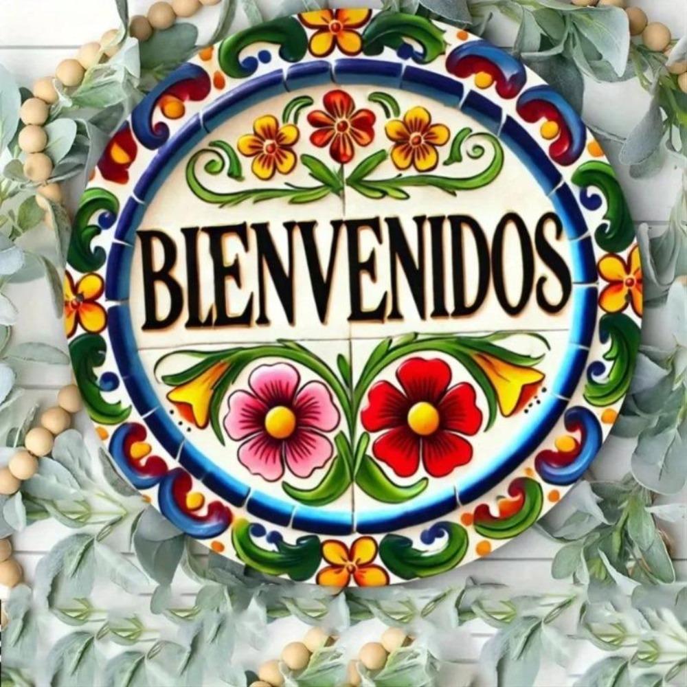 Kovová nástěnná dekorace ve španělském stylu Rustikální vintage cedule Dekorace do kuchyně, baru, na terasu Vítejte Závěsná plaketa do interiéru i exteriéru