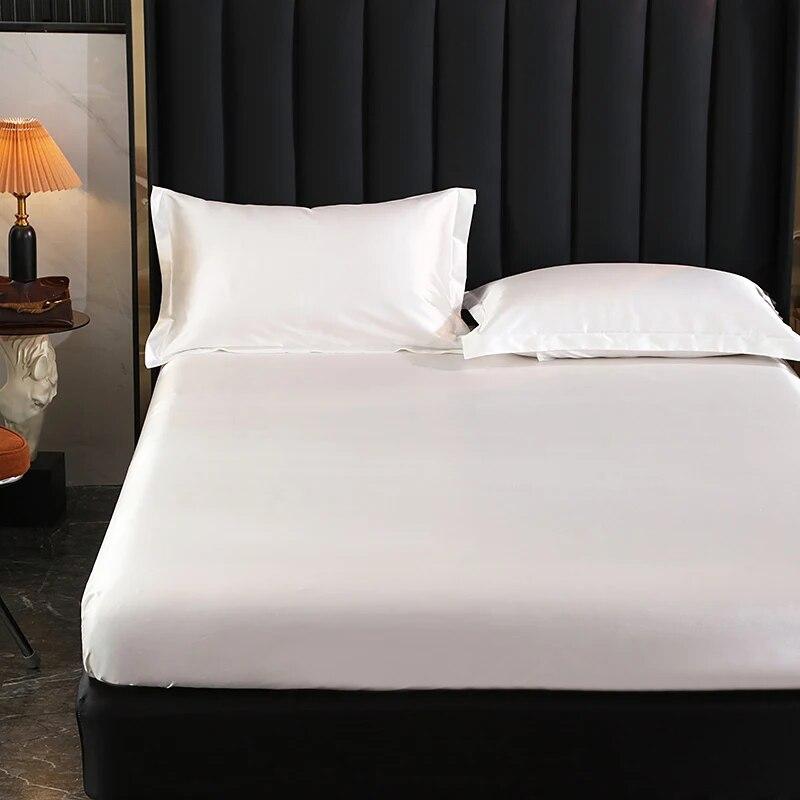 Spannbettlaken, High-End-Matratzenbezug, einfarbig, Luxus-Satin-Spannbettlaken, elastisches Band, Bettlaken für Doppelbett, Queen-Size-Bett