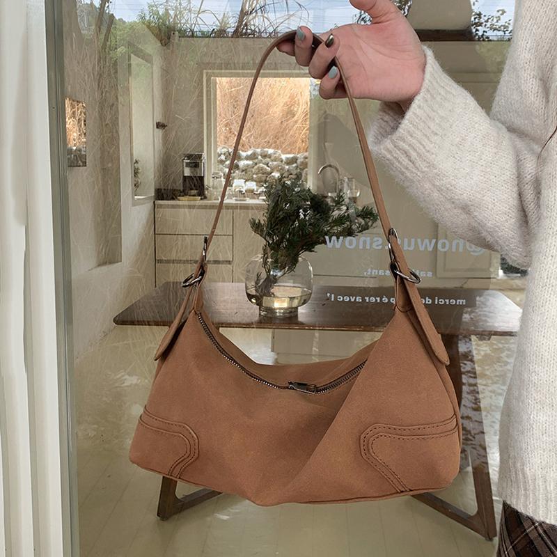 Trendy Design Luxury Suede Leather Retro Soft Leather Girl Motorcycle Underarm Bag Faionable Casual Hobo Bag