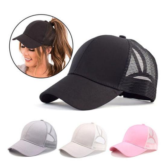 

Летняя уличная женская регулируемая бейсболка с хвостиком Snapback, сетчатая шляпа от солнца One Size чёрный