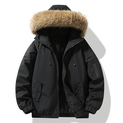 Thickened Winter Thermal Cotton Jacket with Detachable Hood and Fur Trim, Lightweight Windproof Outerwear
