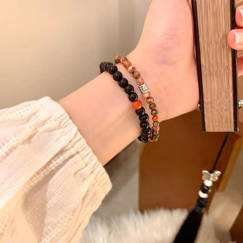 Handcrafted Style Ethnic Natural Stone Beaded Bracelet Unisex Geometric Design