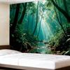 Forest Green Natural Pattern Tapestry Wall Decoration, Misty Forest Sunlight Mural Tapestry Bedroom Aesthetics