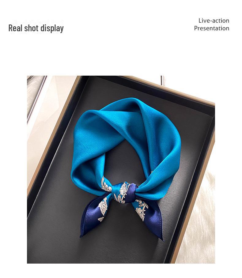 Luxuriöser blauer Maulbeerseidenschal - Kleines Quadrat, Perfekt für Frühling & Herbst, Ideales hochwertiges Geschenk