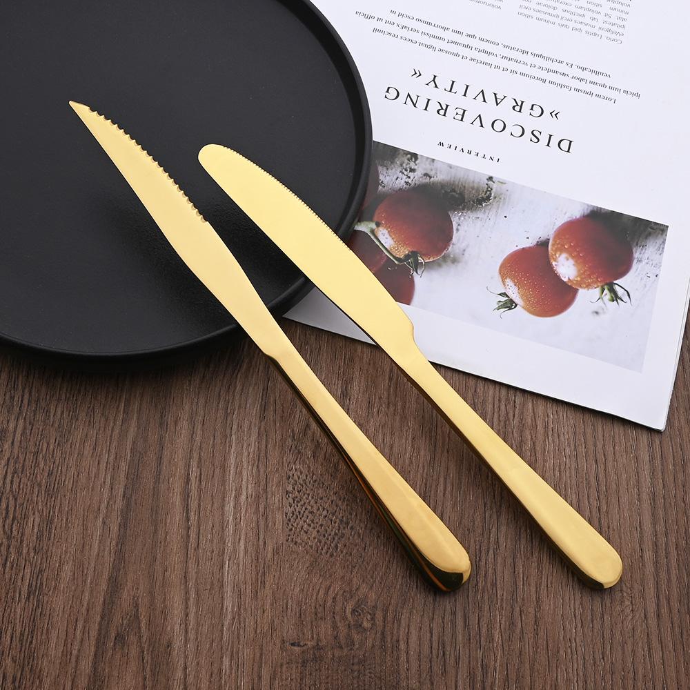 1/2/4/6Set Gold Dinnerware Set Stainless Steel Steak Knife Fork Spoon Western Flatware Cutlery Set Kitchen Silverware Dessert Tableware Set