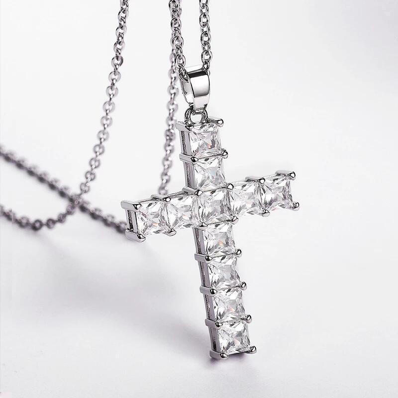 Jesus Cross Pendant Necklaces Sparkling Charm Necklace Punk Jewelry Gift For Women