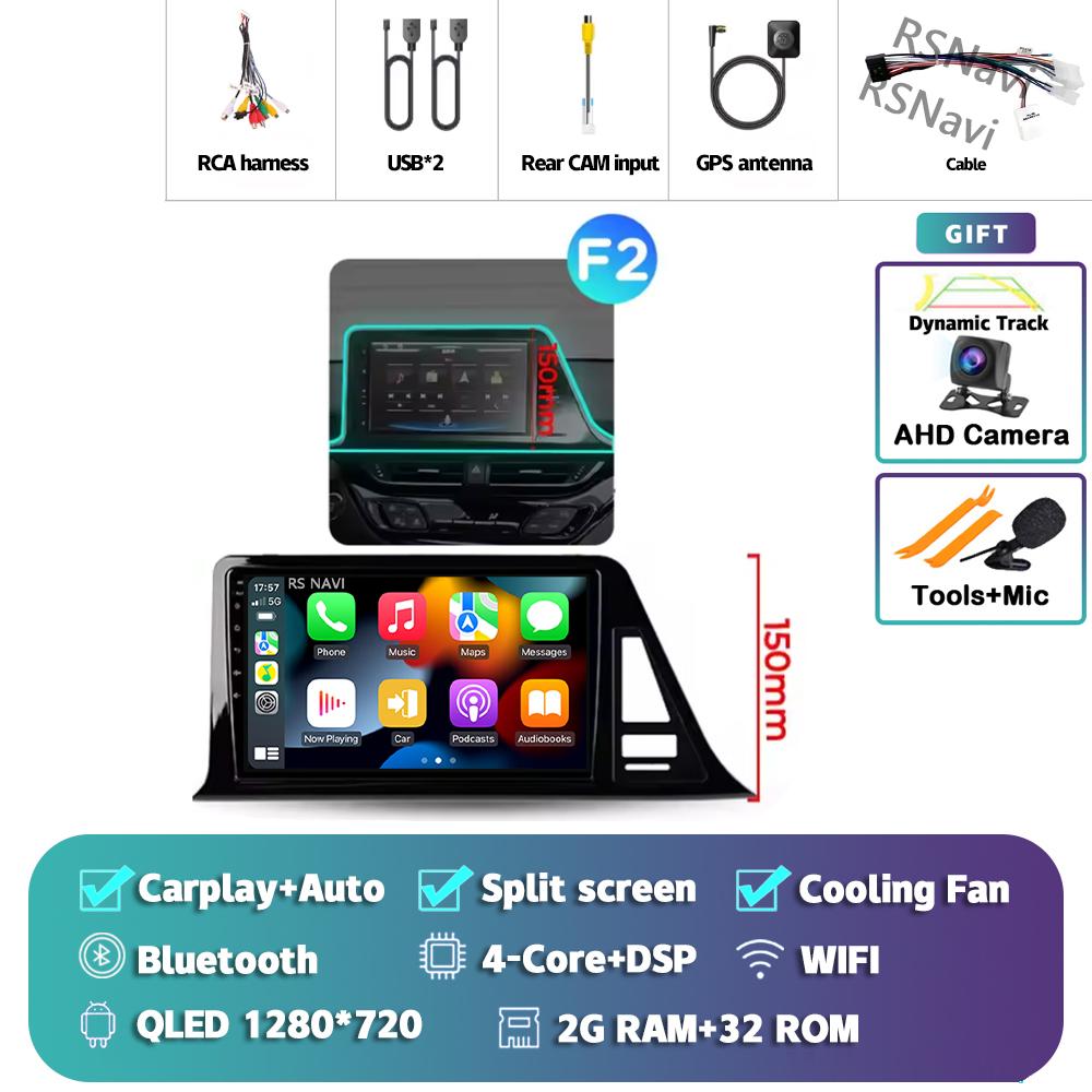 

Android 14 Carplay Auto For Toyota C-HR 2016 - 2020 Car Radio Player Multimedia DVD stereo 360 Camera Navigation Video AI Voice