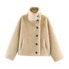 Women Reversible Stand Collar Long Sleeve Short Jacket Winter Casual Loose Versatile