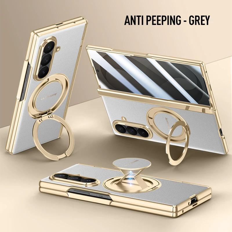 Luxus PU-Lederhülle für Samsung Galaxy Z Fold8 Fold 8 Ultra Drehbarer Magnetischer Ständer Handschlaufe Metall-Linsen-Glas-Bildschirmabdeckung