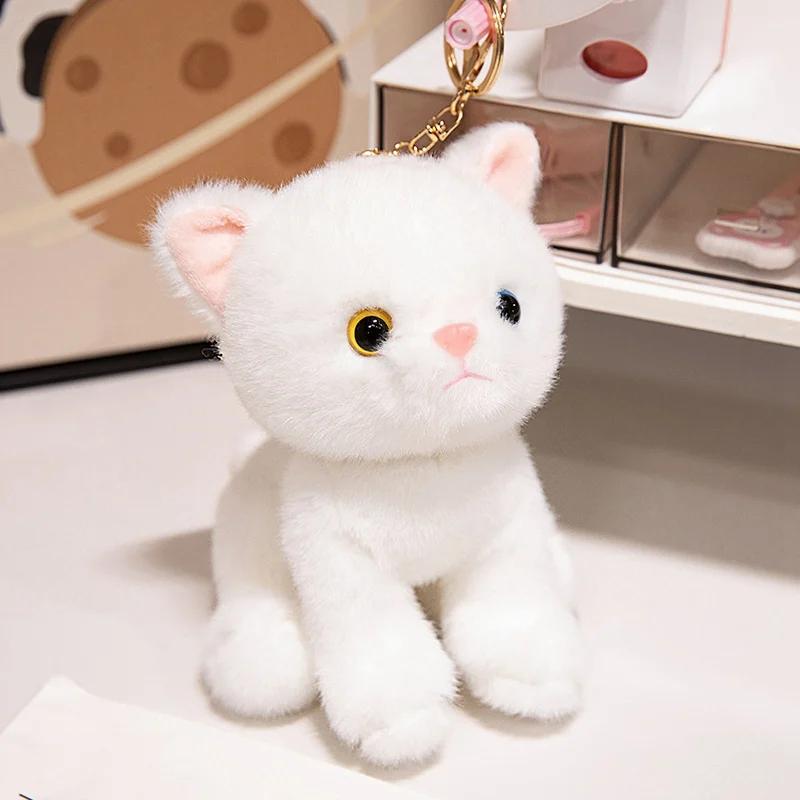 15cm Cute Simulated Sitting Cat Plush Keychain Soft Stuffed Animal White Black Kitten Pendant Doll Kids Birthday Gift