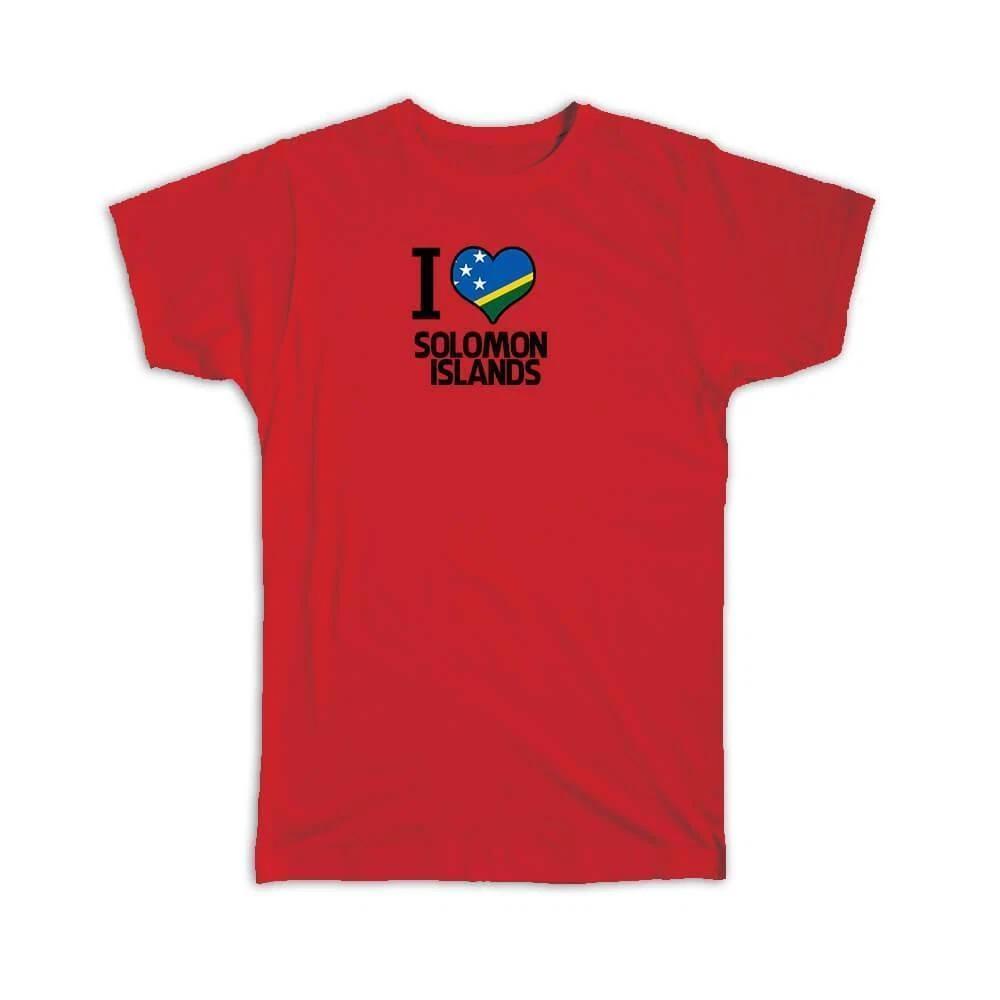 Gift T-Shirt : I Love Solomon Islands Flag Heart Country Crest Islander S