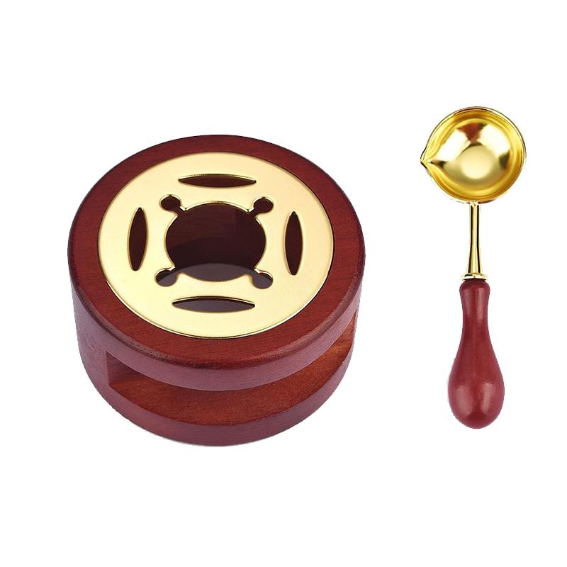 1 SET Retro Wood Handle Furnace Stove Pot Wax Seal Stamp Set Wax Spoon Lacquer Decorative Craft Gift Seal Wax Card Making SB002