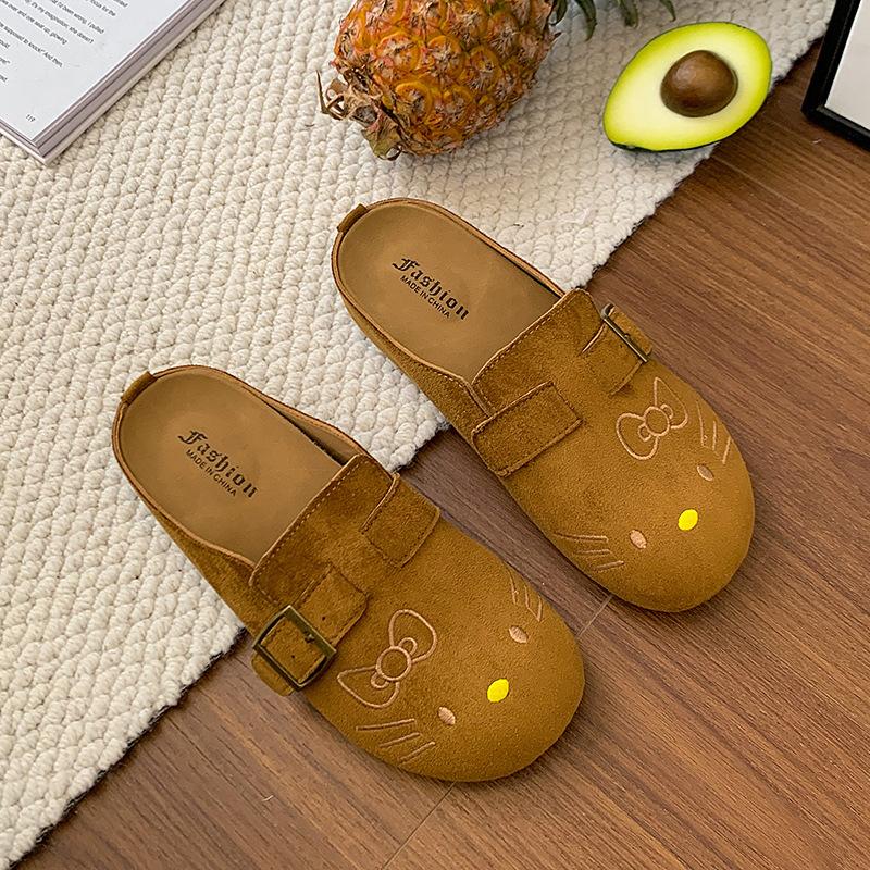 Slippers cute cartoon 2025 spring and summer new bag head round head flat bottom outer wear women's shoes regular version Boken shoes versatile