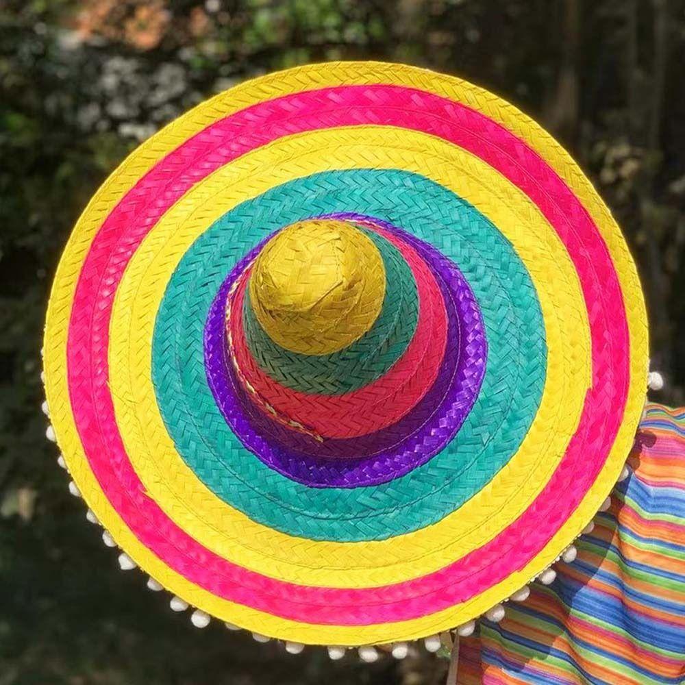 Wide Brim Mexican Party Hat Natural Straw Carnival Sombrero Outdoor Mexican Straw Hats  Men Women