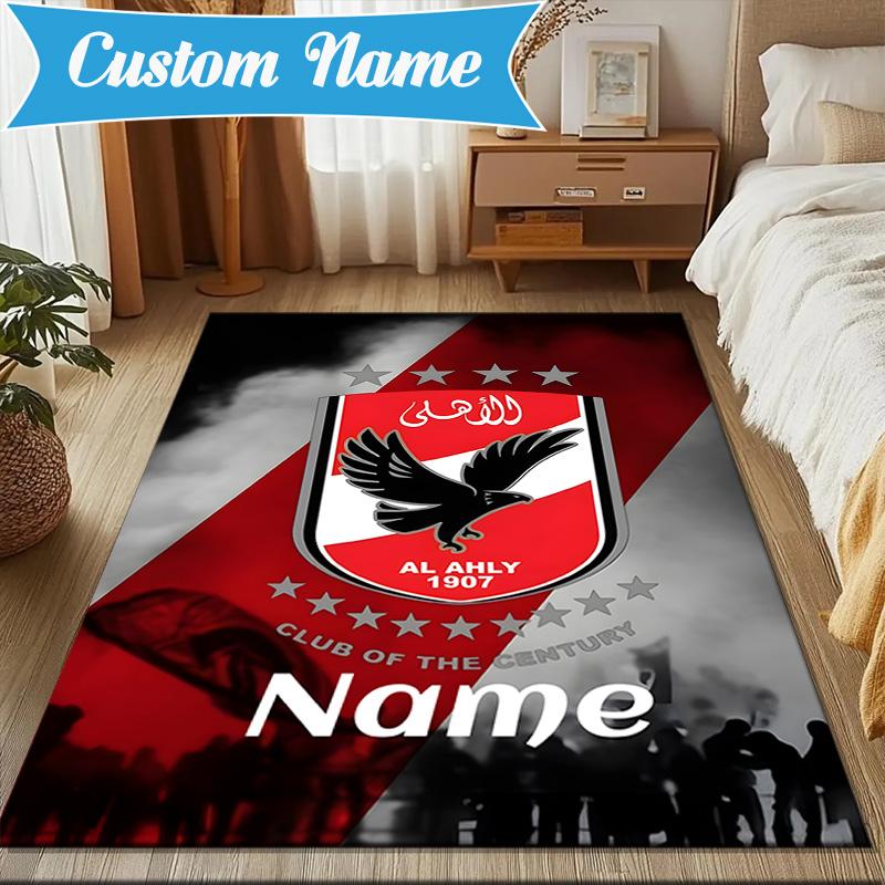Custom Name Al-Ahly Club Crest Rug Game Carpet, Floor Mat for Bedroom Living Room Entryway Rug, Home Decor Idea Gift for Christmas birthday