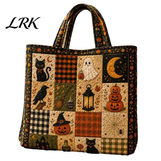 Geräumige Aufbewahrungstasche für das Nötigste Halloween Gesteppte Tragetasche, Kürbis Geist Katze Aufdruck Schulter Strapazierfähig Buch Leicht Polyester Wiederverwendbare Handtasche