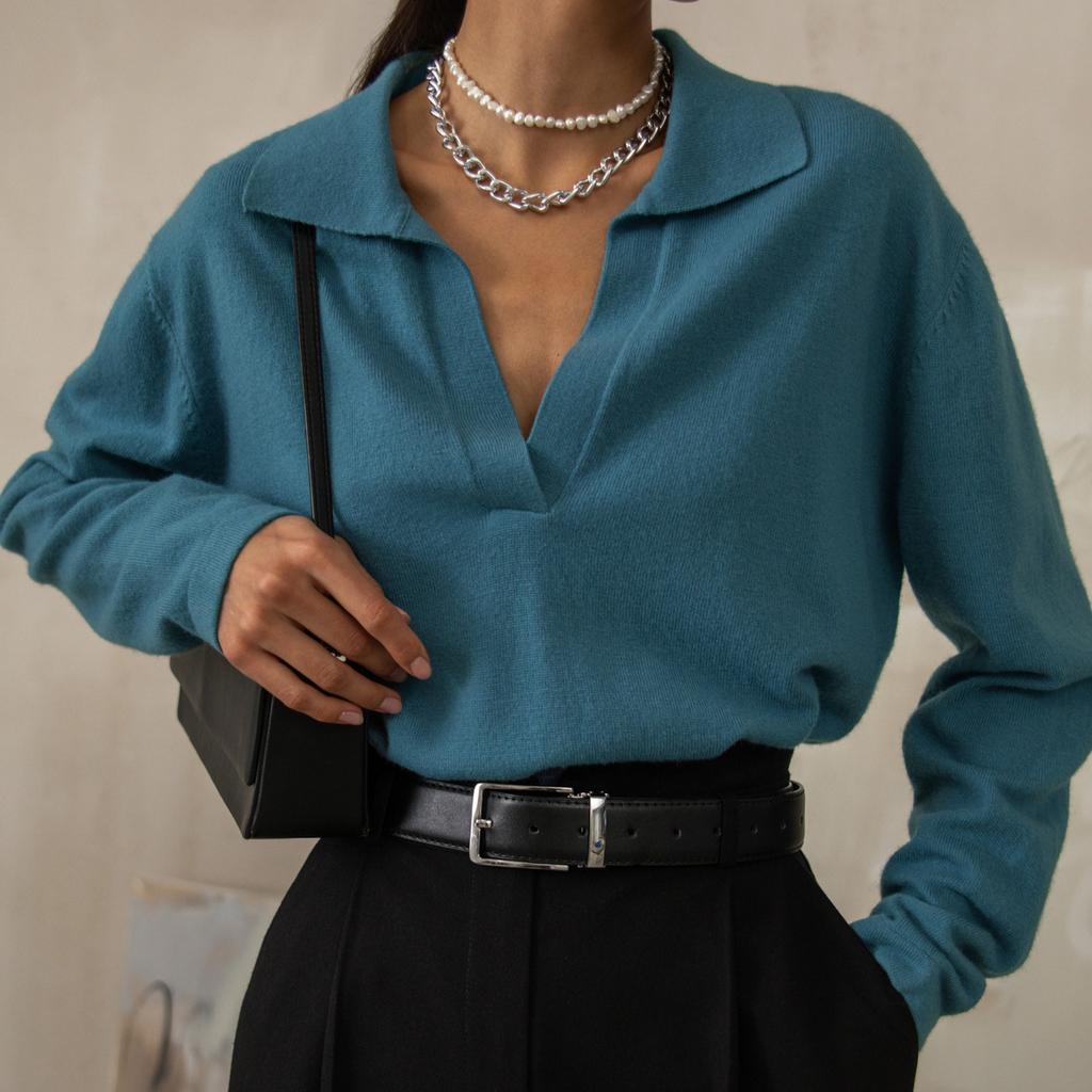 GMXIA Women's Polo Collar Jumper Autumn and Winter Casual Versatile Lapel Knit Pullover Jumper