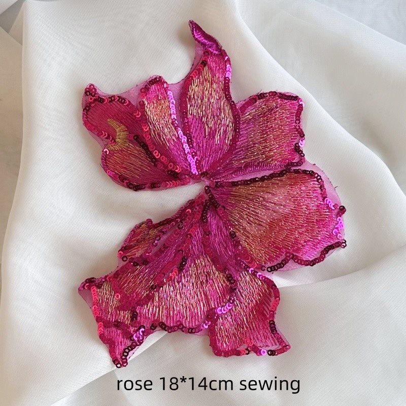 Embroidered Sequin Flower Patch for Hanfu Decoration - 18x14cm, Hand-Sewn DIY Accessory