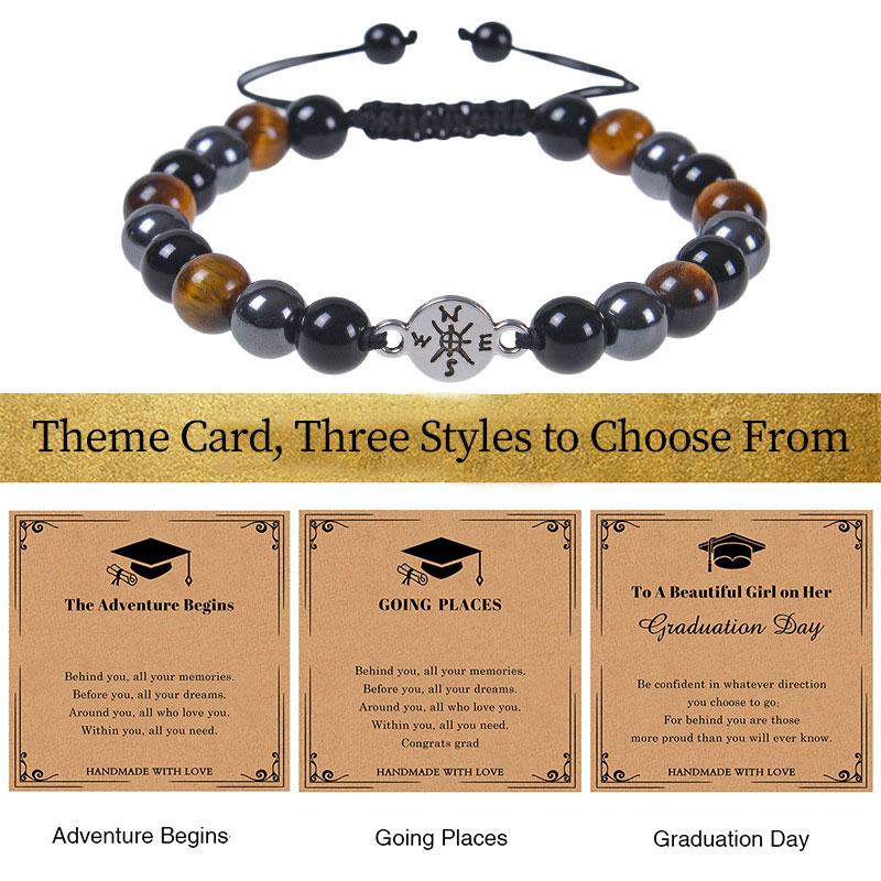 Creative Natural Stone Compass Bracelet Tiger Eye Stone Black Magnet Bead Bracelet Weaving Graduation Season Gift