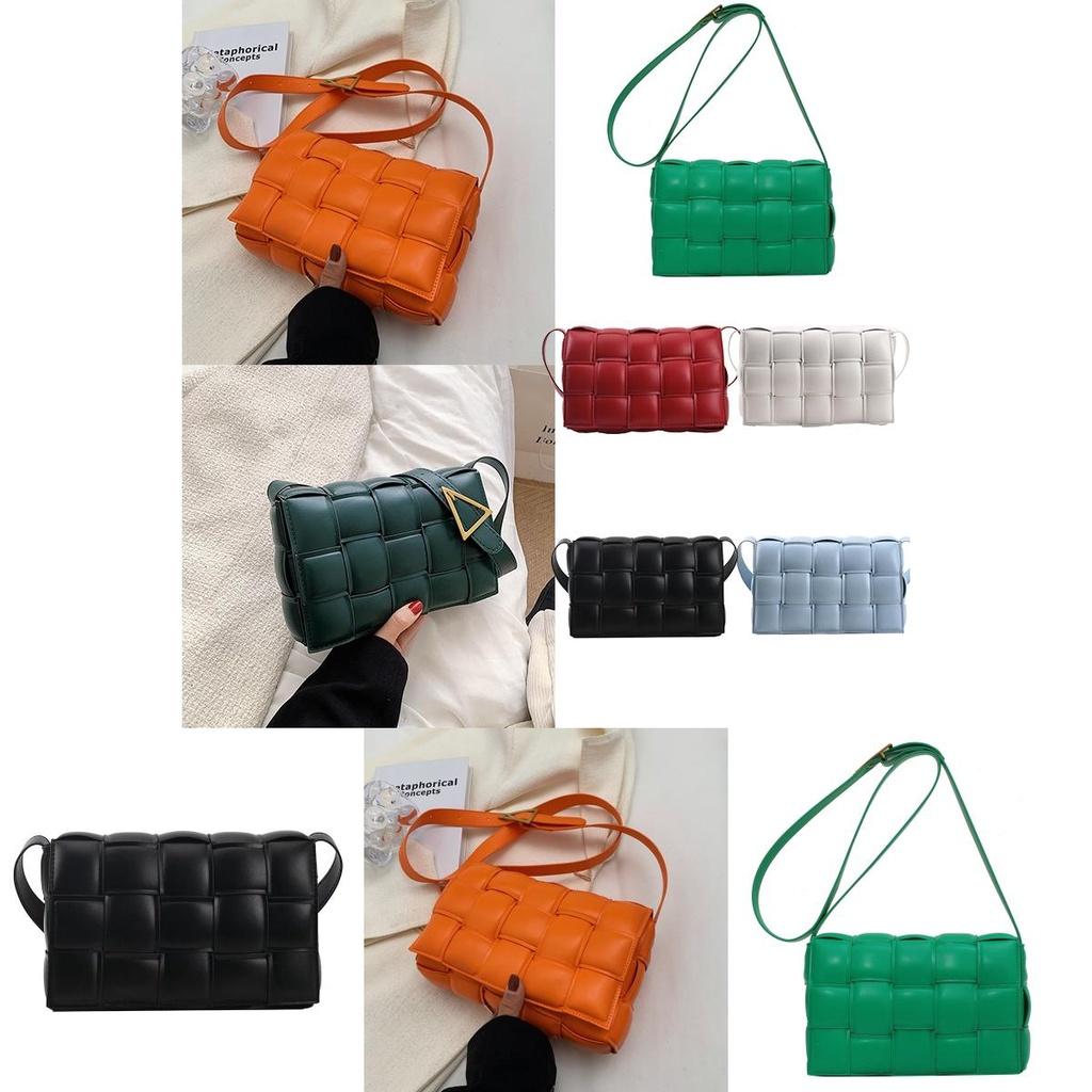 Stylish Pu Leather Women Shoulder Bag Plaid Woven Square Hand Chain Bag Gift