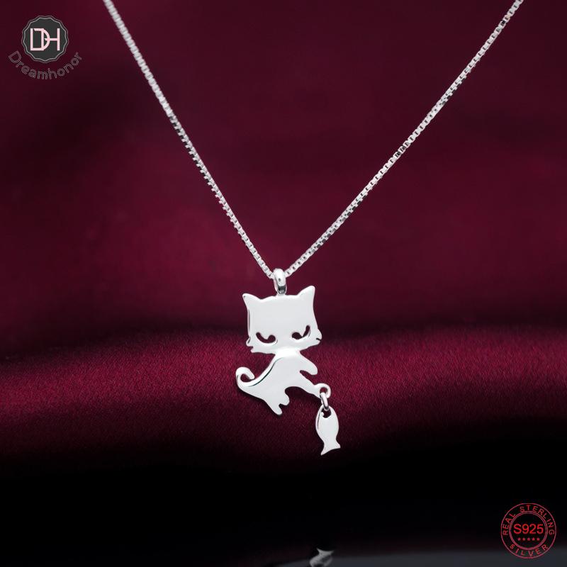 Dreamhonor 100 %925 Sterling Silver Cat Pendant Necklaces Wholesale Popular Women Necklaces Jewelry Smt636