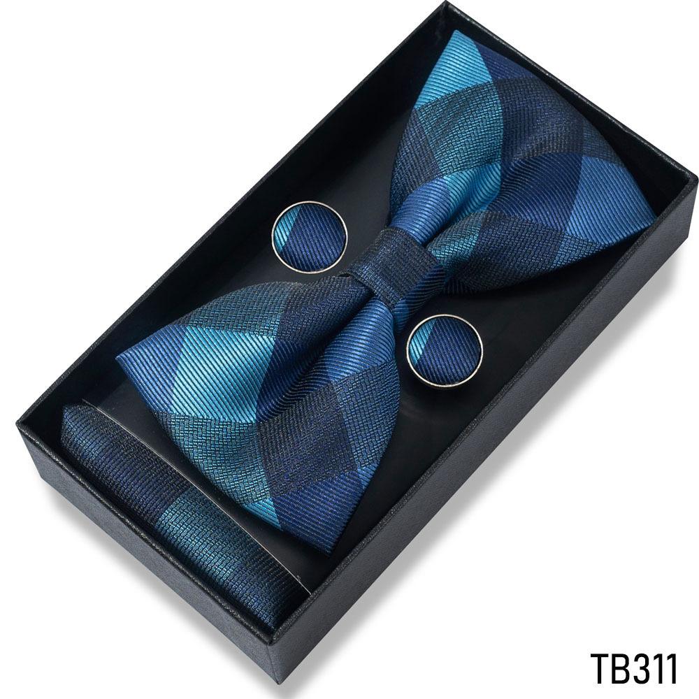 Classic Bowtie Bow Ties for Mens Butterfly Bowknot Pocket Square Cufflinks Suit Set Bussiness Accessories
