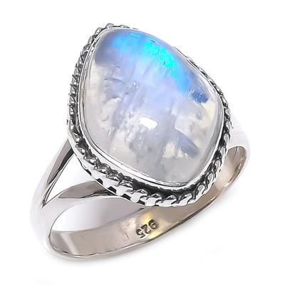 Natural Rainbow Moonstone Gemstone 925 Solid Sterling Silver Gift Ring S.9 M8f73