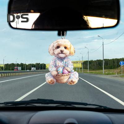 Ostern Hund Auto Hängen Ornament Acryl 2D Flache Hund Anhänger Bunte Tier Welpen Dekoration Ostern Geschenke