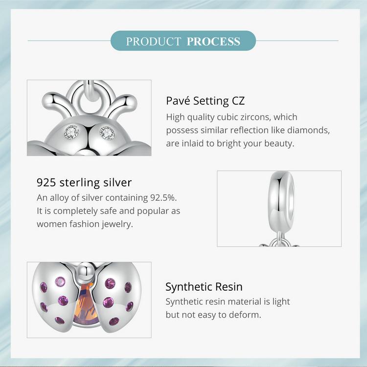 WOSTU 925 de argint Sterling Lucky Buburuza Charms Pandantiv pentru femei Fete Brățară și brățar Bijuterii DIY