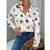 Damen Bluse Modisch Bedrucktes Langarmshirt Schmetterling Bedrucktes Reversshirt